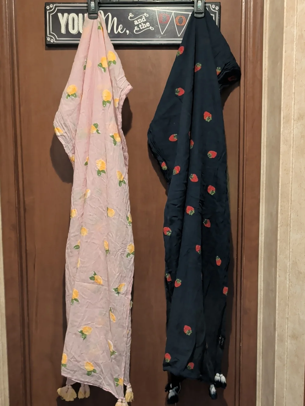 J. Crew Pink Lemon & Navy Strawberry Print Lightweight Scarves Organic Cotton